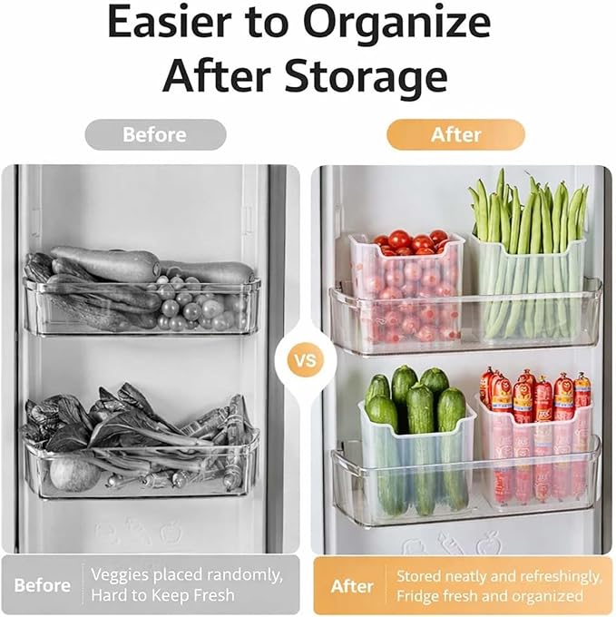 Freezer Storage Bins, Stackable Crack-Resistant Plastic Fridge Cabinet Bins with Handle, Freezer Fridge Organizer Storage Containers Bin for Upright Refrigerator and Pantry (Green,L)