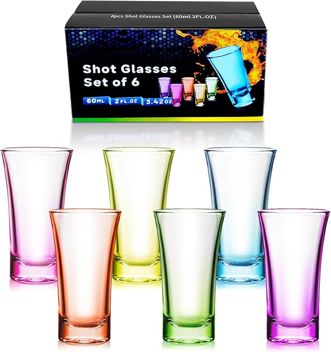 ZZYFGH 6 Pack Shot Glasses Set, 2 Oz Colorful Round Shot Glass with Heavy Base,Shot Glass for Vodka, Whiskey, Tequila, Espressos, Spirits & Liquors