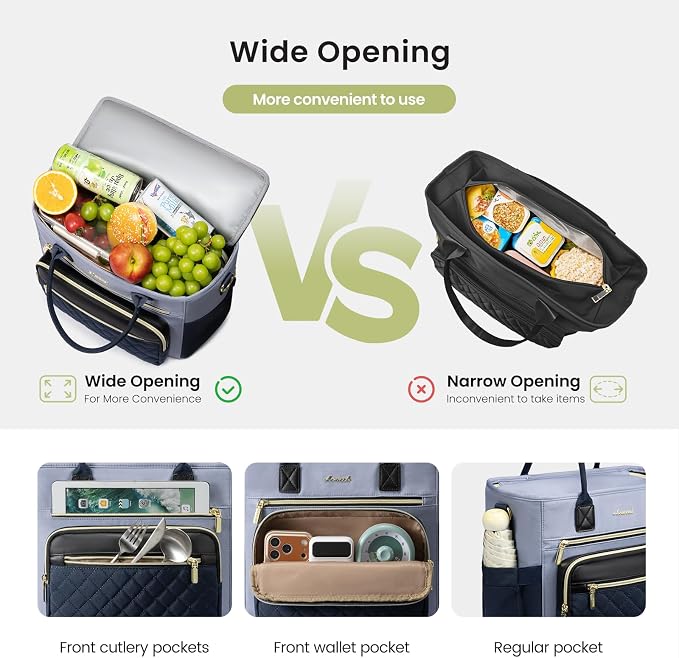 LOVEVOOK Insulated Lunch Bag Women,Wide Opening Adult Lunch Box Women with Cup Holder,Large Leakproof Cooler Bag for Work Picnic Beach Family College Mom,Lunch Teacher Tote Bag for Gift