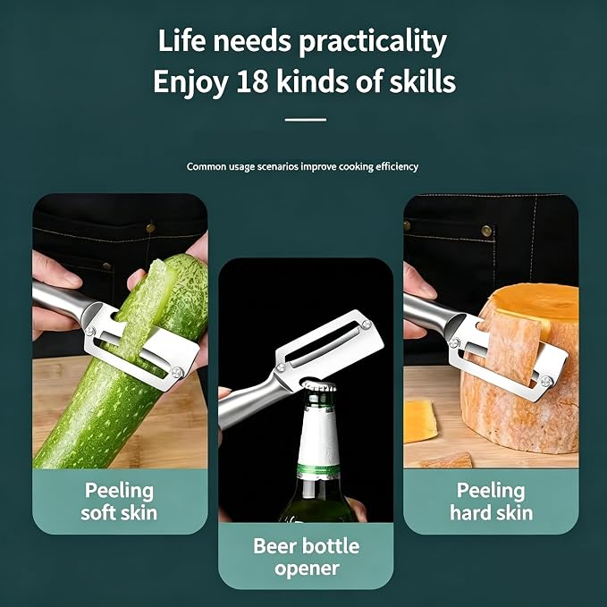Stainless Steel Vegetable Fruit Peeler with Bottle Opener - Multifunctional Vegetable Peeler for Kitchen - Bladed Food Peeler