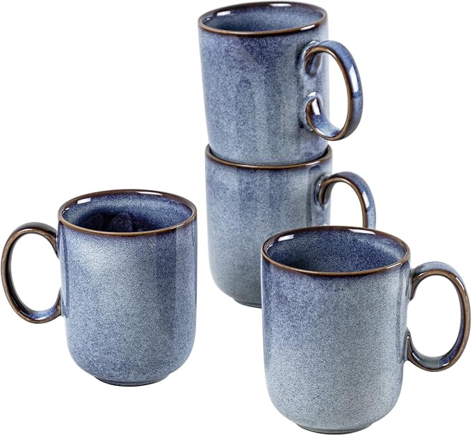 UNICASA Coffee Mug - 14 oz Ceramic Tea Cups Set of 4, Porcelain Cereal, Drinking Cups with Large Handle for Coffee, Tea, Milk, Latte and Cocoa, Soup Mug Gift Set for Men & Women - Light Blue