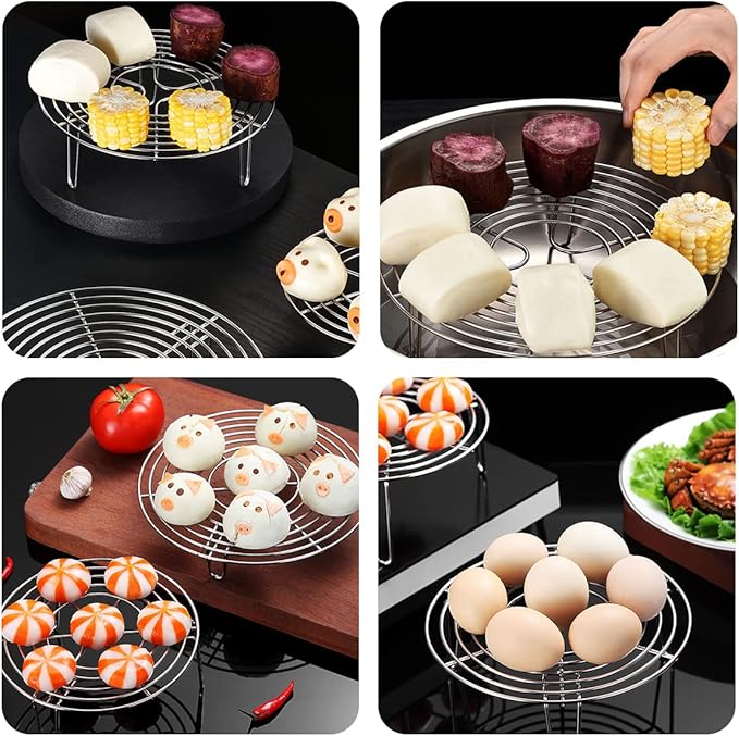 DOERDO Round Cooking Rack Multi-Purpose Stainless Steel Grilling Rack Steamer Rack Cooling Rack for Baking Canning Cooking, 20x20x4CM
