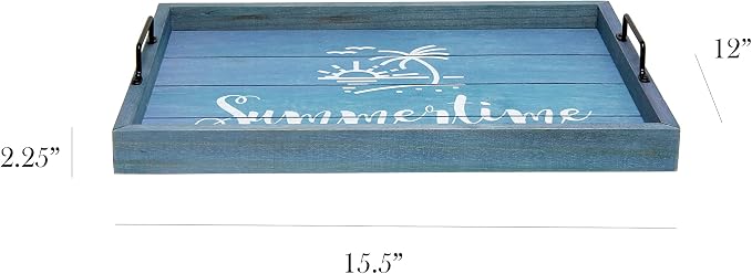 Elegant Designs HG2000-BST Summer Sun Palm Tree Beach Decorative Wood Serving Tray w/Handles, 15.50'' x 12'', Summertime, Blue
