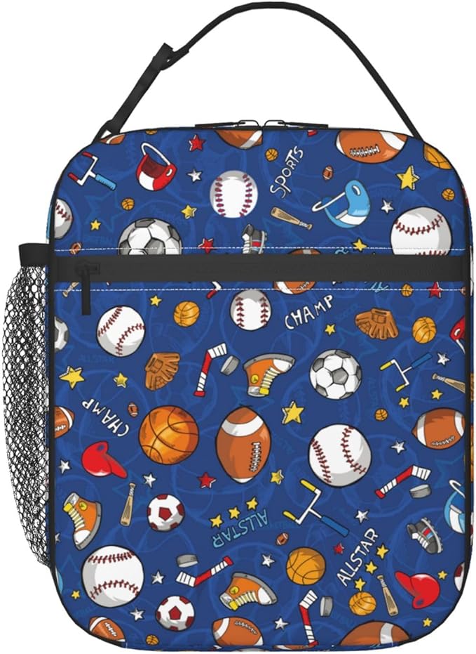 Gianlaima Football Volleyball Basketball Ball Insulated Lunch Box For Women And Man, Portable Lunch Bags Reusable Cooler Tote For Office Work Travel Picnic Camping Beach