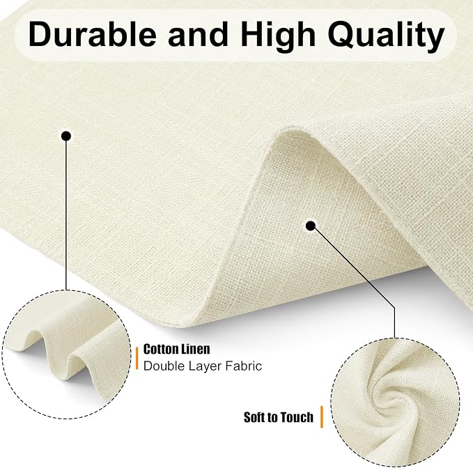Homaxy Cloths Placemats for Dining Table Set of 4, Heat Resistant Washable Cotton Linen Blend Table Mats, Easy to Clean Place Mats for Indoor Outdoor Party Kitchen Decoration, 13" x 18", Cream