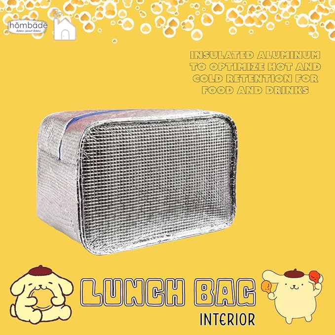 Lunch Bag Cooler Tote Large Insulated Kawaii Leak Proof Food Portable Waterproof Reusable Anime for Work Picnic Travel (Yellow Pom Pom)