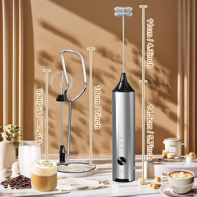 SOUTHMAN Milk Frother Handheld Foamer with Stainless Steel Stand, 3 Speeds Control, Electric Milk Frother Rechargeable Coffee Whisk, Drink Mixer for Latte, Cappuccino