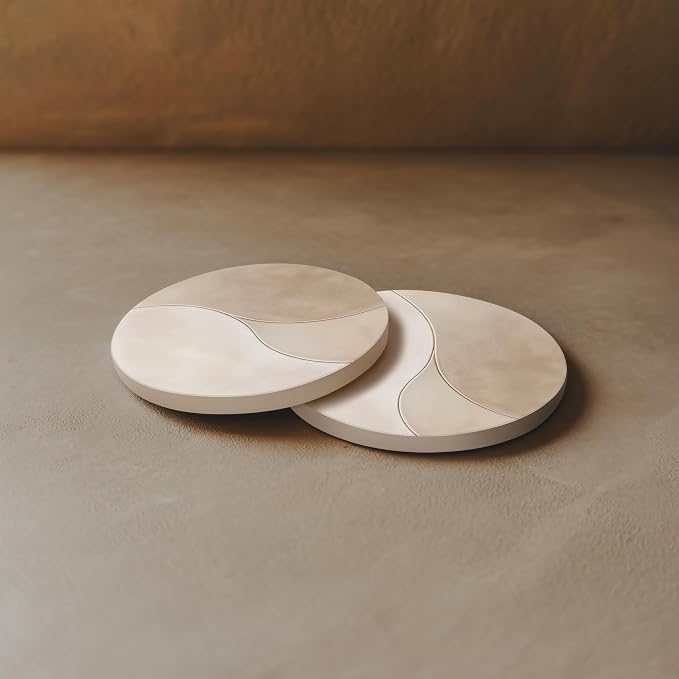 VEYRO Ceramic Coasters Set of 6 – Absorbent Stone Drink Coasters with Holder, Non-Slip Cork Backing, Modern Marble Look Coasters for Coffee Table, Desk & Home Decor