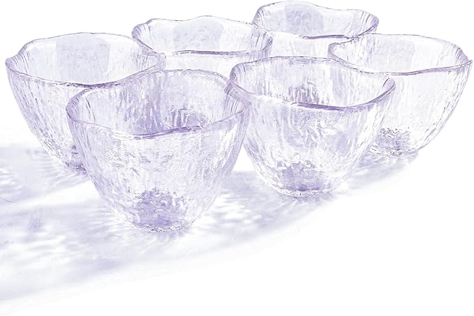 Glass Shot Cups Set of 6-1.7oz Hammered Texture Tasting Glasses for Sake, Espresso & Whiskey - Small 50ml Clear Spirit Glassware for Home Bar, Mini Tea Cups, Artisanal Barware Set