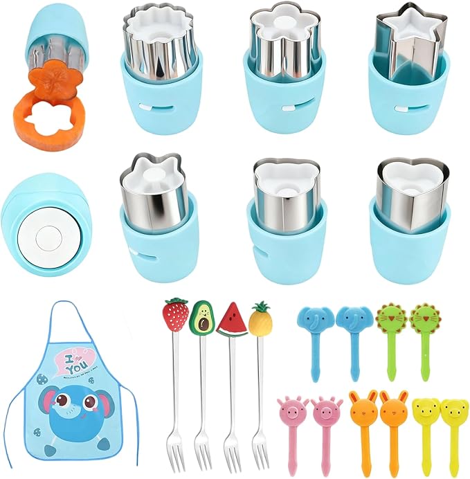 CHICHAUS 20Pcs Biscuit Cutter & Cookie Cutters Set - Multi-Shape Fruit/Vegetable Cutters for Kids Lunch Accessories, Food-Grade Stainless Steel Molds for Home Baking (BLUE)