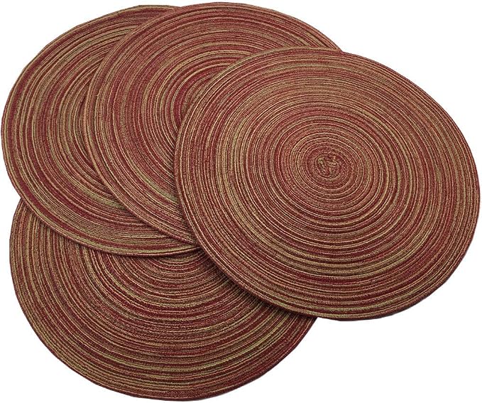 WAZAIGUR Red-A，Placemats,Round Placemats for Dining Table Set of 4 Woven Heat Resistant Non-Slip Kitchen Table Mats Diameter 14 Inch(Wine)