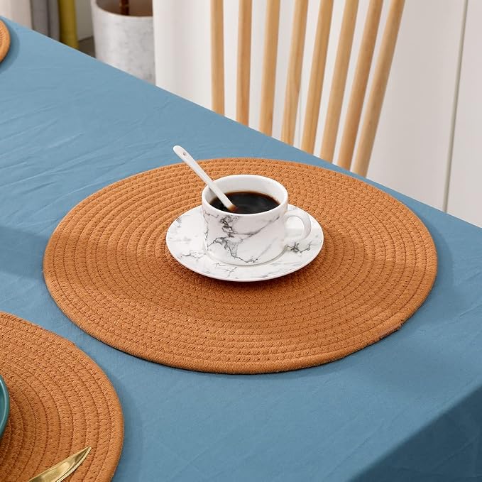 6 Pack Jute Woven Placemats, 13.8 inches Braided Charger Plates Round Rattan Placemats Vintage Tablemats Wicker Tablemats Boho Heat Resistant Mats for Weddings Indoor & Outdoor Party