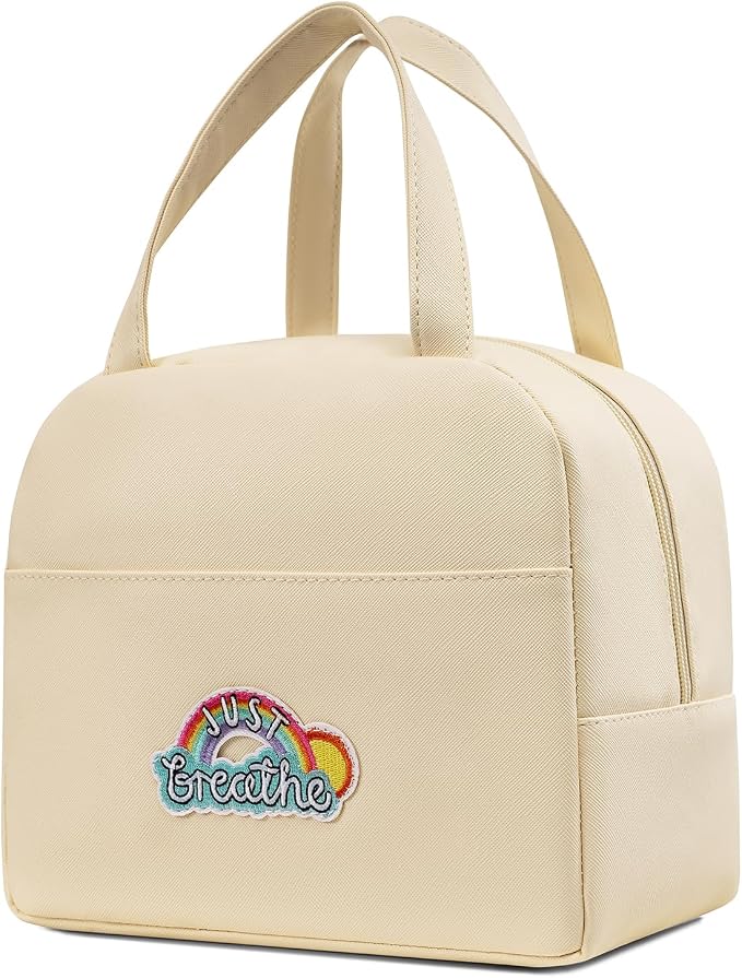 Preppy Lunch Box for Women Small Personalized Insulated Lunch Bag for Adults Reusable Freezable Lunchbox Cooler Tote for Office Work Picnic Beach Rainbow