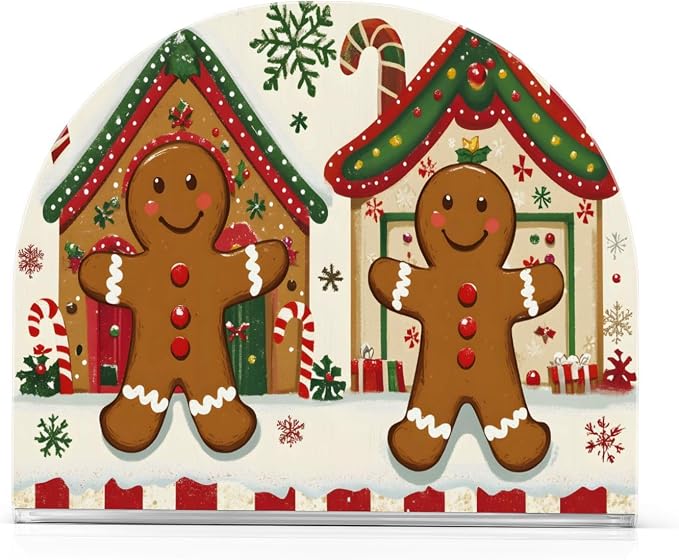 Christmas Gingerbread Napkin Holder for Tables Paper Cocktail Napkin Holders for Kitchen and Dinning, Acrylic Dinner Napkin Dispenser for Restaurant Home Decor Bar Accessories 1 Pack