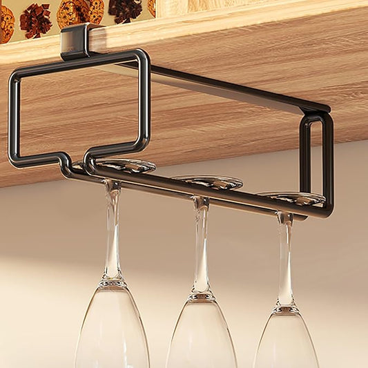 Wine Glass Holder, Hanging Wine Glass Rack Under Cabinet, Wine Glasses Rack Organizer, Wine Glass Drying Rack, Complete Your Home Bar & Kitchen Storage(Black)