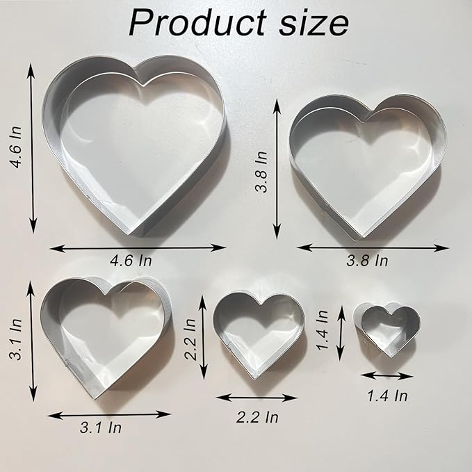 5-Piece Heart Cookie Cutter Set | Stainless Steel Baking Tools for Biscuit, Donut, Pastry & Fondant | Valentine's Day Baking Kit with Cookie Mold for Family Cooking & Kids Crafts (Heart Shape)