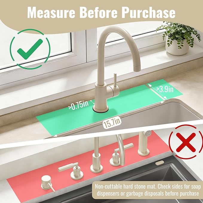 Hopegiver Stone Faucet Mat for Kitchen Sink - Fast Drying Diatomite Sink Protector Prevent Moisture, Super Water Absorbing Stone Tray for Kitchen & Bathroom Counter (White, 15.7"x3.9")
