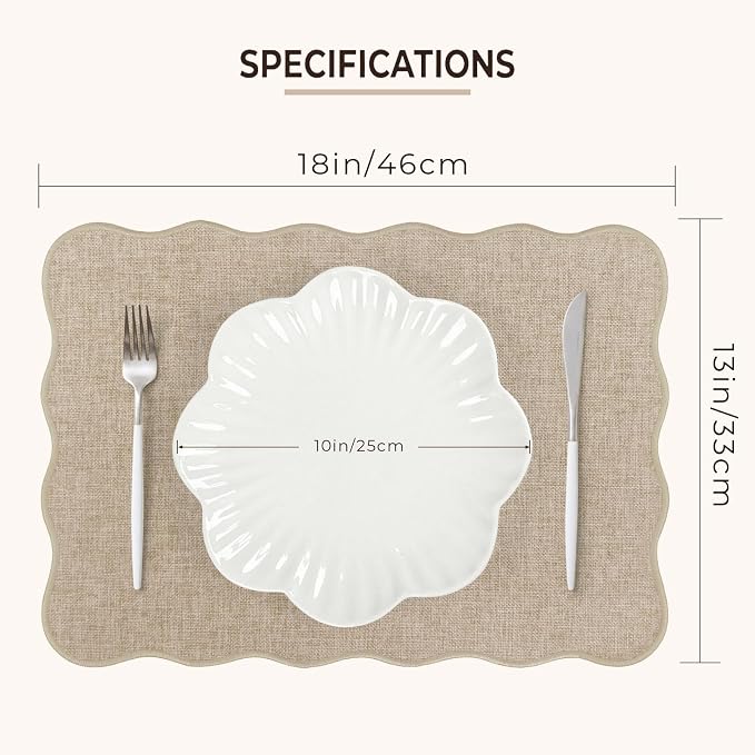 AHHFSMEI Faux Linen Placemats Set of 6 Heat Resistant Non-Slip Stain Proof Table Mats for Kitchen Dining Elegant Decor Place Mats (Linen Beige)