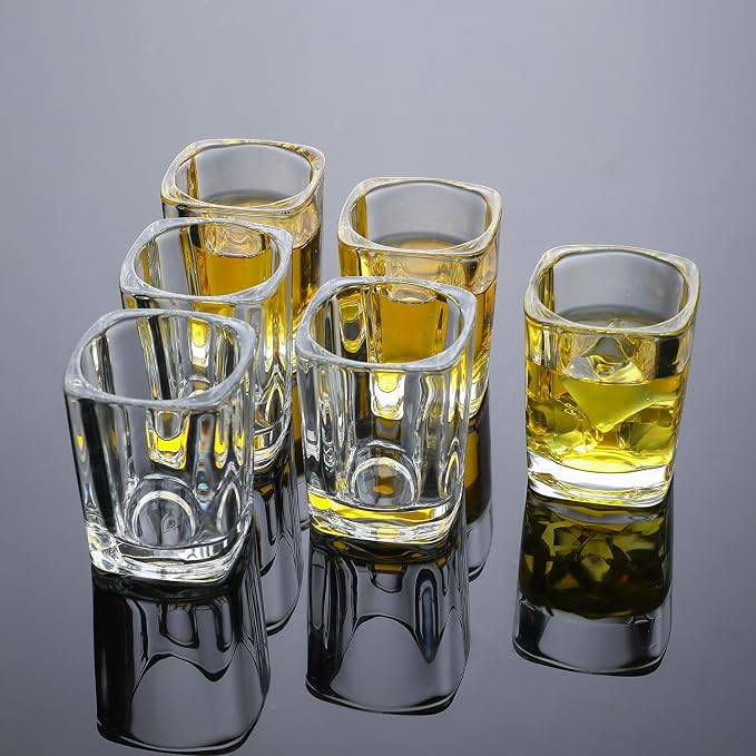 Shot Glasses 2.3 oz, Set of 6 - Cute Square Tequila Glasses, Perfect for Whiskey, Tequila, Liqueurs, Party & Collection, Espressos, Spirits & Liquors (6, Clear square)