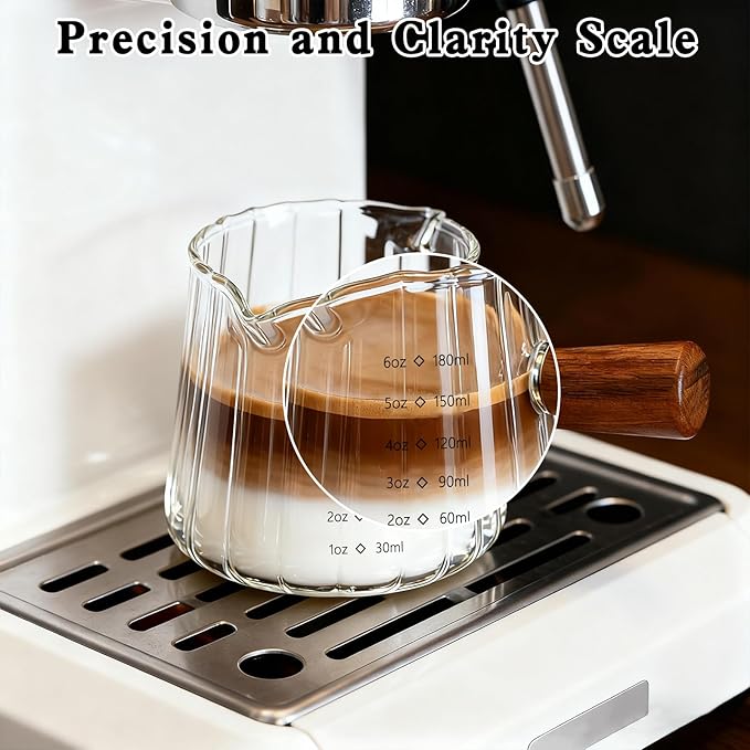 Measuring Cups, 6oz Glass Espresso Cups with Handle, Espresso Shot Glasses Espresso Accessories for Coffee, Milk (1, Clear)