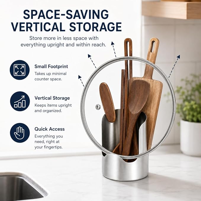 Multi-Functional Kitchen Utensil Holder, Stainless Steel Countertop Organizer for Spoons, Spatulas, Pot Lids, Cutting Boards and Cooking Tools，3pcs