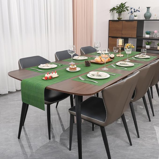 Myir JUN Placemats Set of 4, Vinyl Woven Placemats Place Mats Indoor Set of 4 Washable Table Mats Non-Slip Place mats for Dining Table (Dark Green, Set of 4)