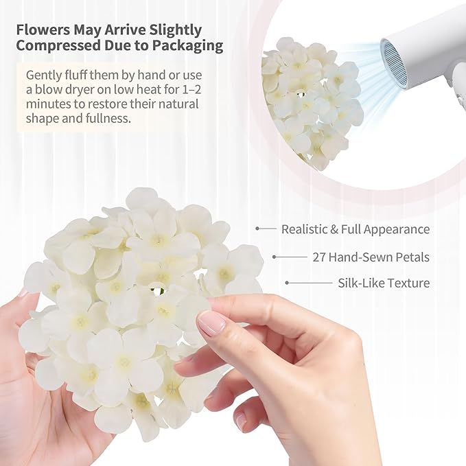 Artificial Hydrangea Flowers Bulk 40PCS with Stems Full Fluffy Silk Hydrangea Heads for DIY Floral Arrangements Home Decor Table Centerpieces Small Wedding Bouquets Party Decorations