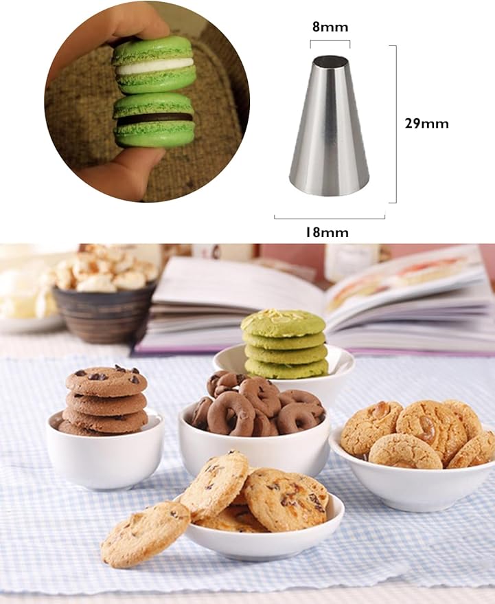 Macaron Piping Tips with Bags - #12 Round Piping Tips for Macarons,-Disposable Pastry Bags 12 Inch for Frosting &Cake Decorating