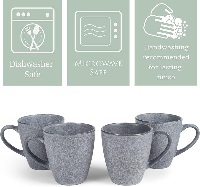 Elanze Designs Sophisticated Modern Chic Smooth Ceramic Stoneware Dinnerware Mugs Cups Set of 4 - Slate Grey