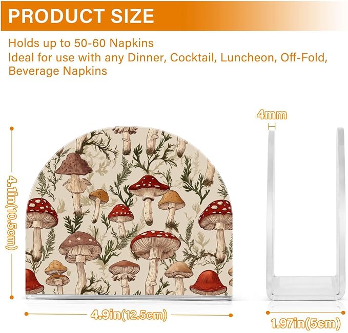 Fustylead Retro Various Mushroom and Fern Napkin Holder for Table Acrylic Vertical Napkin Holders for Paper Napkins Decorative Napkin Dispenser for Home Party Dining Cocktail Kitchen Accessories, 2 PC