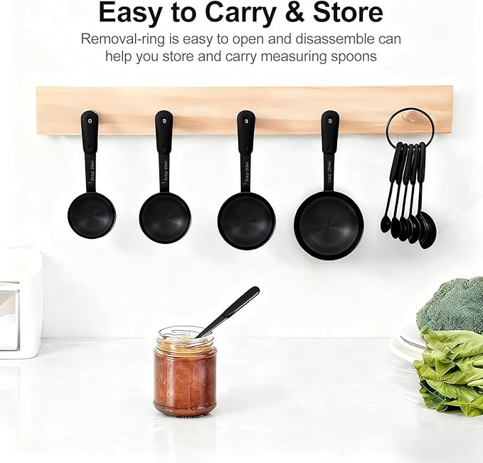 Bopei Measuring Cups and Spoons Set, Titanium-Plated Matte Black Stainless Steel 10 Piece for Cooking and Baking (5 Cups + 5 Spoons All Black)