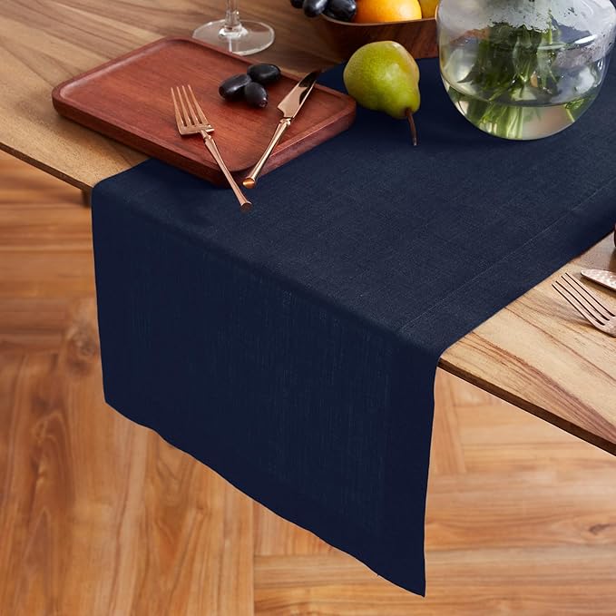 Solino Home Linen Table Runner 96 Inches Long - 100% Pure Linen Indigo Navy Table Runner 14 x 96 Inch for 4th of July - Sonoma