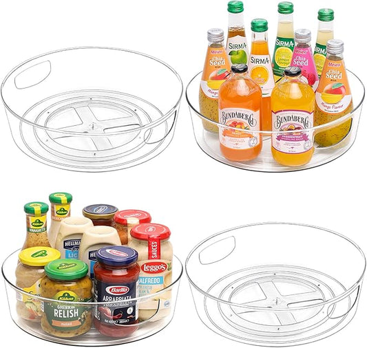 GUZON 4 Pack Lazy Susan Organizer with Handles, 12 Inch Large Lazy Susan Turntable for Cabinet, Clear Rotating Organizer for Kitchen, Pantry, Dresser, Refrigerator, Bathroom, Table, Fridge, Countertop
