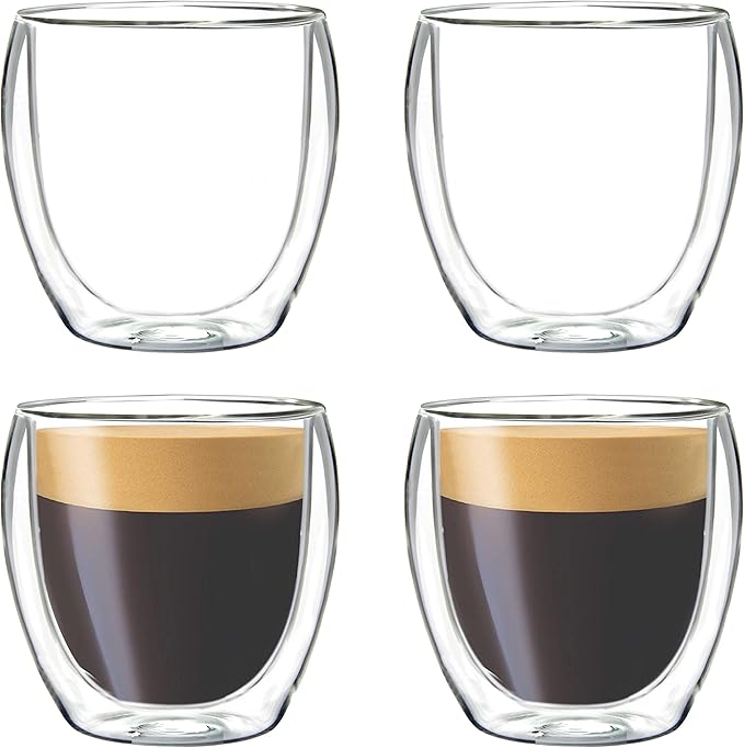 Youngever 4 Pack Espresso Cups, Double Wall Thermo Insulated Espresso Cups, Glass Coffee Cups (3.5 Ounce)