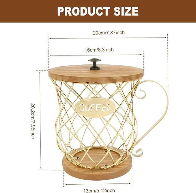 Gold Coffee Pod Storage Organizer with Lid and Handle - Large Capacity Coffee Capsules Holder for Home Office Countertop Decor