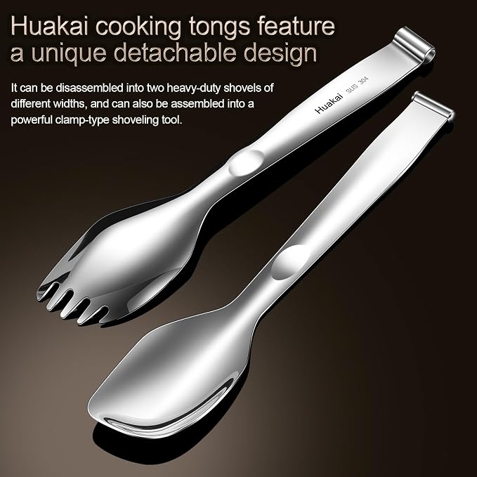 Multifunctional Stainless Steel Cooking Tongs | detachable tongs design become Two Individual Spatulas, Combined into a Sturdy Pair serving tongs