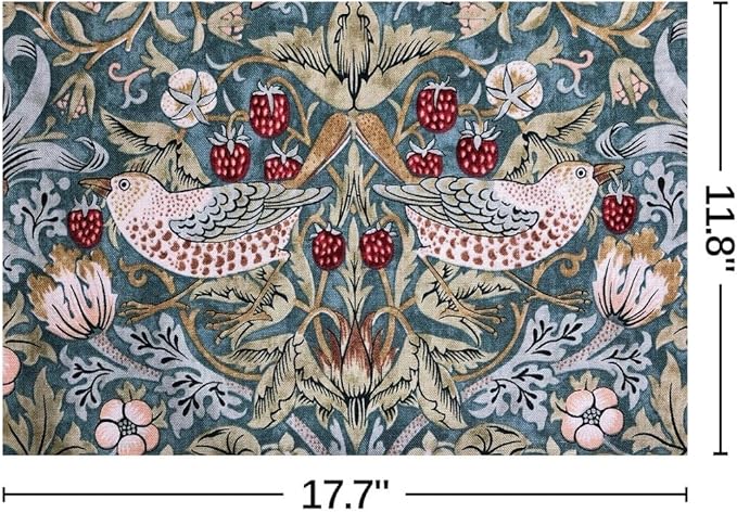 Floral Bird Strawberry Placemats Set of 6 Vintage William Morris Washable Heat Resistant Place Mats for Dining Table Mid Century Modern Anthropologie Linen Woven Wipeable Kitchen Table Mat