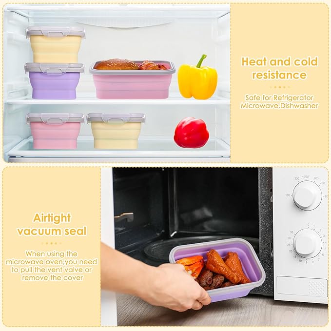 Mifoci 6 Pcs Silicone Containers for Food Collapsible Food Storage Containers with Airtight Lids Stacking Leftover Foods Storage Lunch Box for Freezer Microwave Dishwasher Safe(Classic,18.6oz)