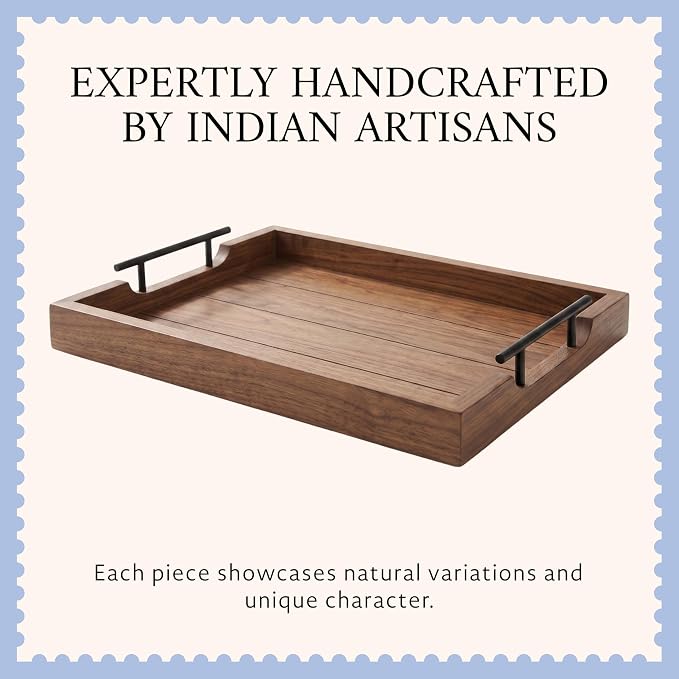 Mela Artisans 16 x 12 x 1.75 in Acacia Wood Serving Tray – Urban Walnut Rectangular Wooden Tray for Breakfast, Charcuterie, Coffee Table Decor & Home Display