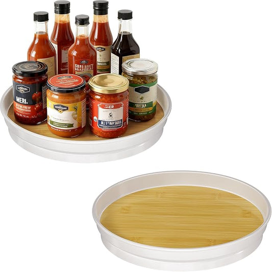 LAMU 2 Pack Lazy Susan Organizer, 10'' Lazy Susan Turntable for Cabinet, Table Top, Refrigerator, Kitchen, Pantry Fridge Organizers and Storage, Rotating Spice Organizer, Oak