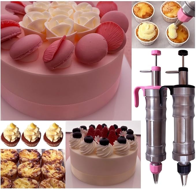 Dessert Decorating Piping Syringe Set Cake Decorating Tool Cookie Gun Press,Icing Decoration Gun,Frosting Piping Kit 6 Piping Icing Nozzles for Baking,Cupcake,Deviled Eggs Gifts for Mom Grandma Women