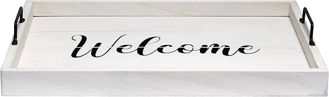 Elegant Designs HG2000-WWC Decorative Wood Serving Tray w/Handles, 15.50" x 12", Welcome (Pack of 10)