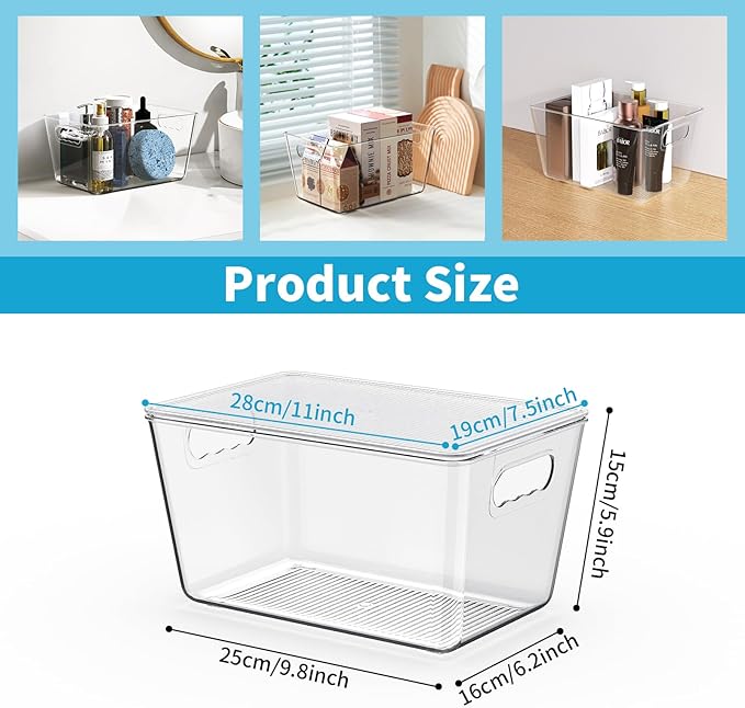 6 Pack Clear Stackable Storage Bins with Lids, Large Plastic Pantry Organizers and Storage Containers for Kitchen Cabinet, Fridge, Closet, Bathroom - BPA-Free Home Organization Must Haves