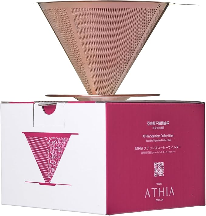 ATHIA Golden Dripper Reusable Stainless Steel Coffee Filter Paperless Cone Filter for Drip Coffee Makers Eco-Friendly Easy Clean Compatible with Most Coffee Makers (Rose Golden, Standard)