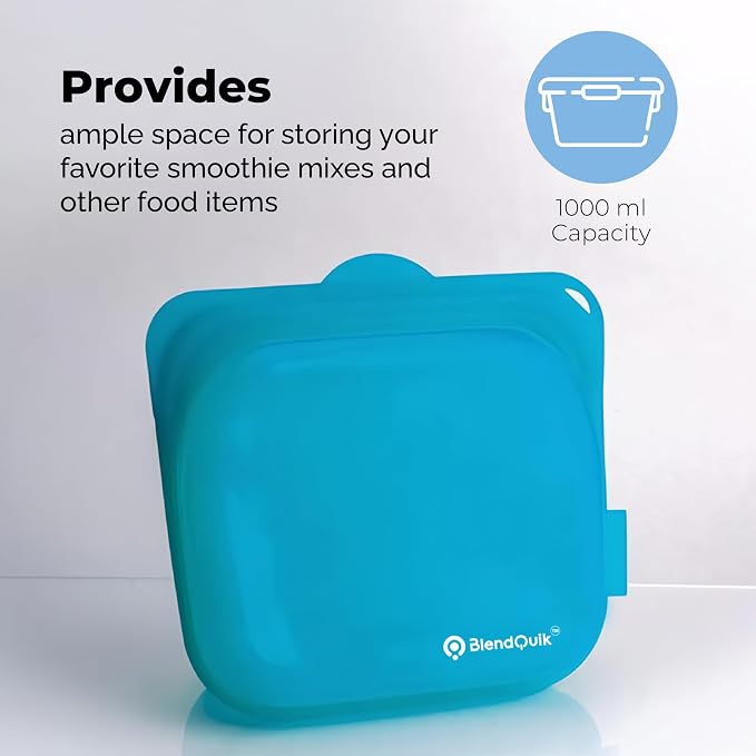 Reusable Silicone Food Storage Bags, 1000 ml Capacity, Leak Proof Freezer Silicone Bags, Easy To Clean Reusable Travel Bag, Sky Blue
