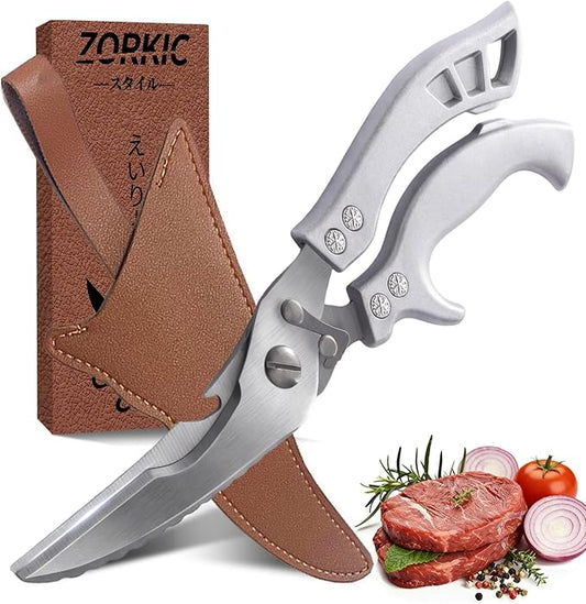 Kitchen Scissors Poultry Shears Heavy Duty Silver, Dishwasher Safe Japan Kitchen Shear for Food Chicken Scissor, Fish, Meat Cutting Scissors Cooking Shears Gifts for Men Women