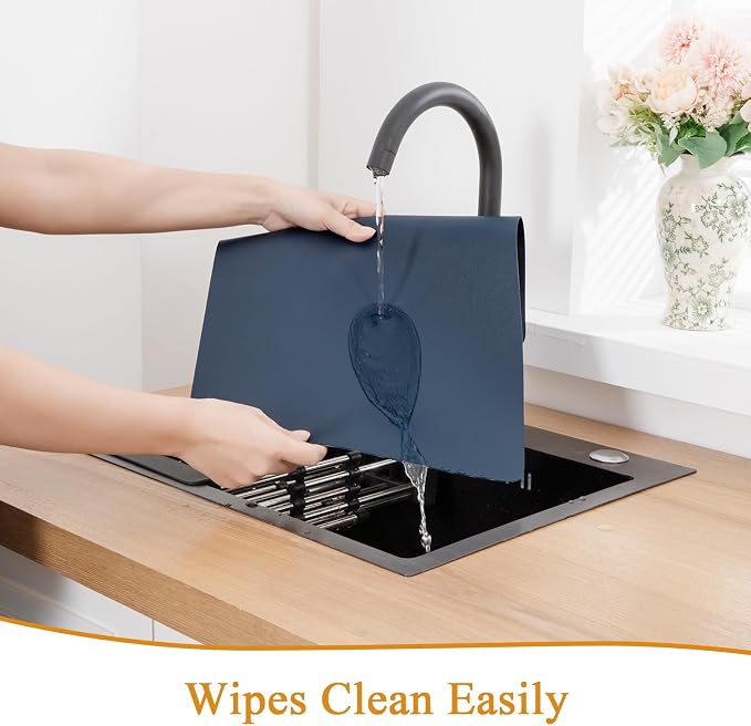 SHACOS Placemats Set of 6 Faux Leather Waterproof Leakproof Wipeable PU Non-Slip Vinyl Place Mats Heat Resistant Table Mats for Kitchen Dining Table Indoor Outdoor, Navy Blue