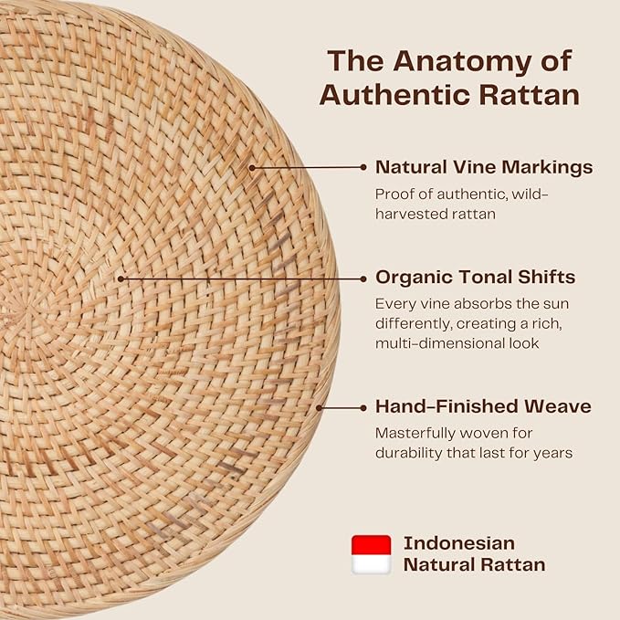 4-Pack Rattan Placemats - 13-inch Round Placemats (Natural Rattan Color) - Woven Place Mats, Round Table Mats - Wicker Chargers for Dinner Plates, Plate Chargers Boho