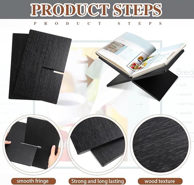 Geetery Book Stand Book Holder for Display Reading Textbook Holder Open Display Stand for Open and Closed, Cookbook, Magazines, Textbooks, Recipe(Black)