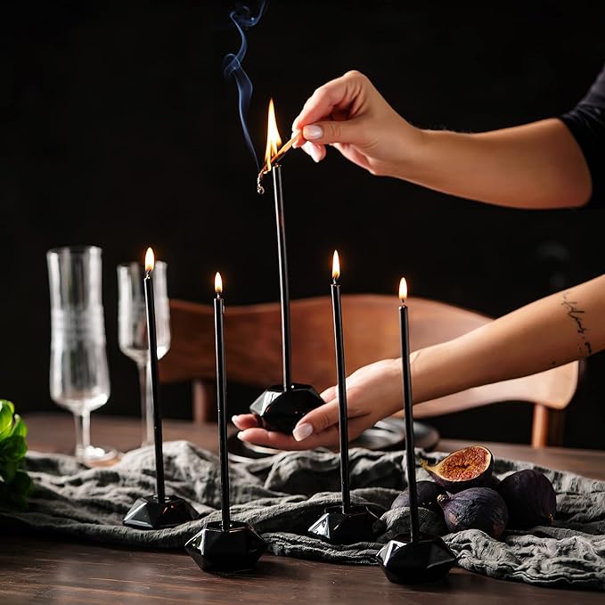 Set of 2 Danilovo Taper Candle Holder - Handcrafted, Sturdy Ceramic Thin Candlesticks Holder - Ideal Luxury Black Home Decor for Any Occasion